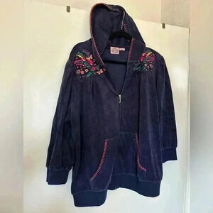 Never Worn Navy Juicy Hooded Sweatshirt with Pockets and Beautiful Embroidery
